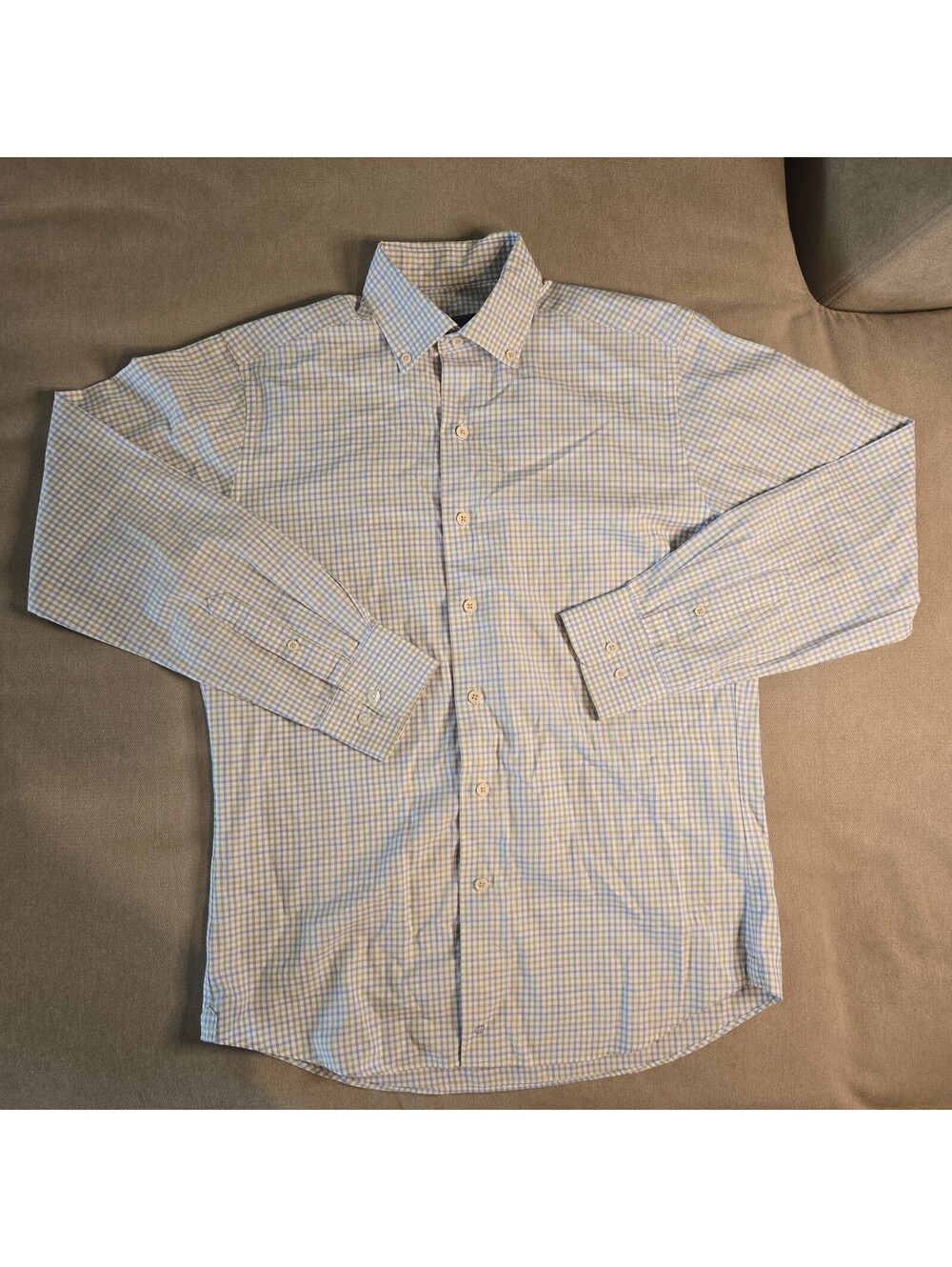David Donahue Shirt Mens Medium 15 Plaid Fusion Dress Button Up S/M